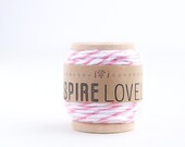 10 yards Petal Pink and White Bakers Twine hand wound on a cute mini wooden spool