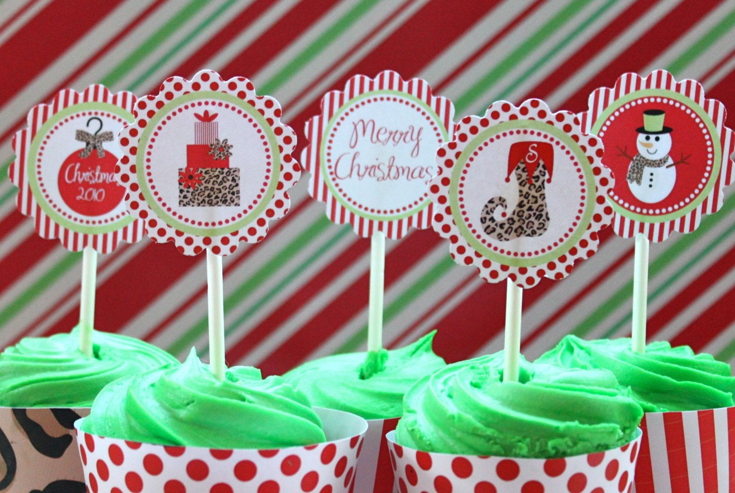 Christmas Leopard Print Personalized Cupcake Holiday Toppers Il_170x135