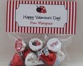 Personalized Valentine Ladybug Lovebug Favor Topper, Kisses Candy Sticker Labels for Boy and Girl