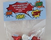 Valentine DIY - Birthday or Valentine Superhero Party Favor Bag Topper and Kisses Stickers, Labels, Printable DIY Digital File