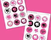 Instant Download Barbie Silhouette 2 inch Digital Printable Circles for Cupcake Toppers, Stickers, Hair Bows, Favor Tags, Jewelry and more Il_170x135