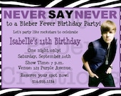 Justin Bieber Purple Zebra Print Birthday Invitation - Printable DIY Invite Il_170x135