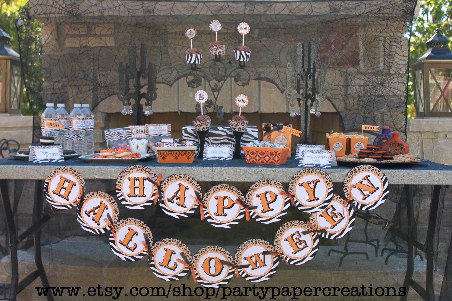 INSTANT DOWNLOAD Halloween Party Printable Decorations - DIY Happy Halloween Leopard and Zebra Print Party Printables Tablescape Il_170x135