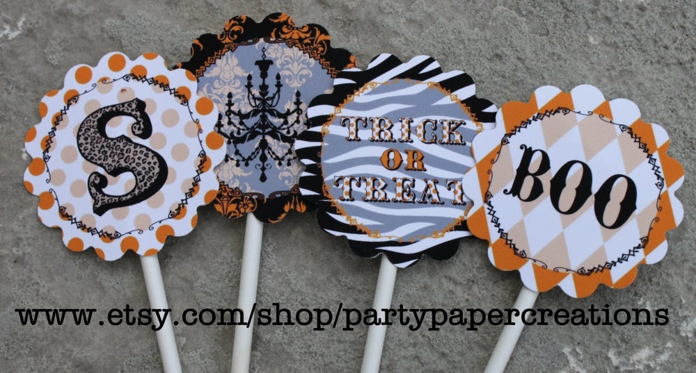 Printable DIY Personalized Halloween Monogram Cupcake Toppers Leopard and Zebra Print Il_170x135
