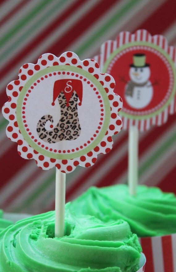 Printable DIY Personalized Christmas Holiday Cupcake Toppers Leopard Print Stocking Il_570xn