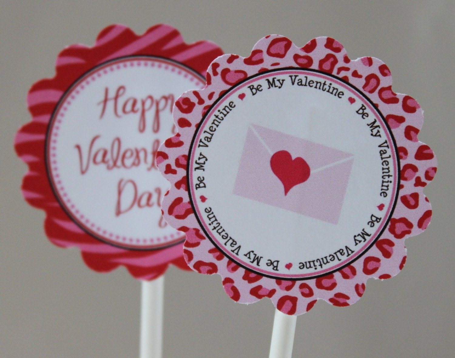 INSTANT DOWNLOAD Wild Valentine Cupcake Toppers Wrappers and Water Bottle Wraps - Red Pink Animal Prints Il_570xn