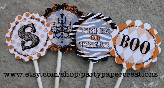 Printable DIY Personalized Halloween Monogram Cupcake Toppers Leopard and Zebra Print Il_570xn