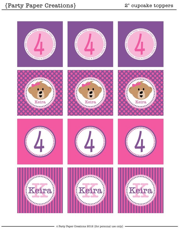 Build-A-Bear Bear Birthday Party DIY Printable File - cupcake toppers and wrappers , bottle wraps, favor tags, banner, food labels Il_570xn