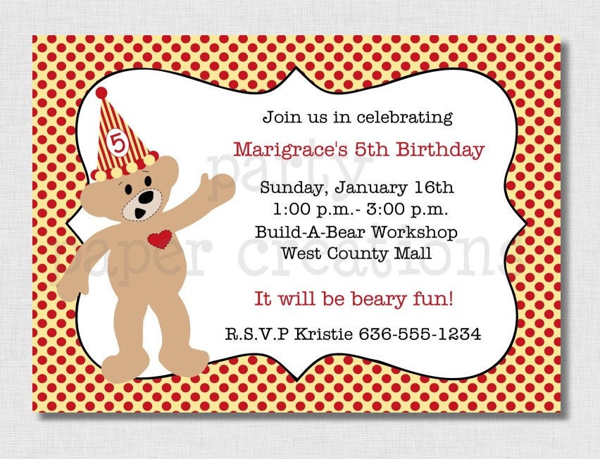 Build A Bear Invitation - Bear Printable Birthday Party Invitation