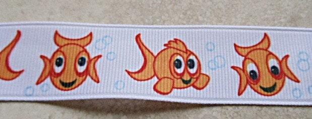 Goldfish on white 7/8" grosgrain ribbon Il_170x135