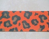 Sale Halloween Brown and black leopard print spots on orange 1 1/2 inch grosgrain ribbon Il_170x135
