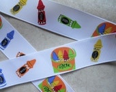 Back to School crayons on white 7/8" grosgrain ribbon Il_170x135