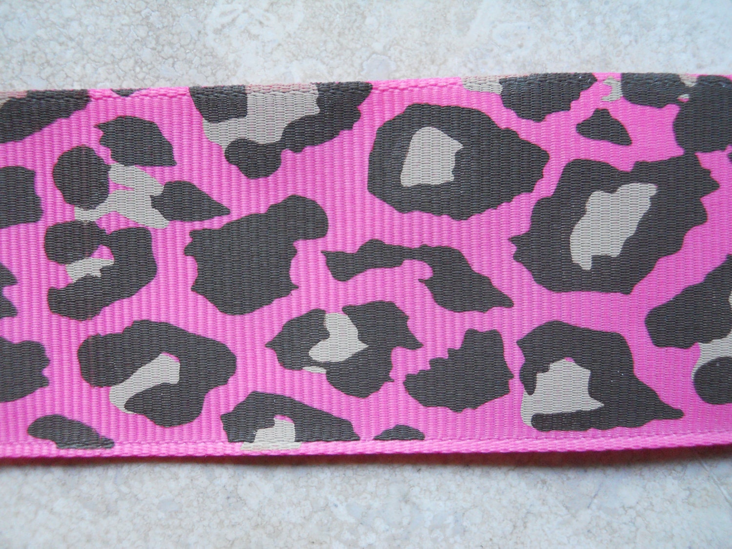Brown and beige leopard print spots on hot pink 1 1/2 inch grosgrain ribbon Il_170x135