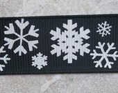 Snowflakes on Black 7/8" grosgrain ribbon Christmas Il_170x135