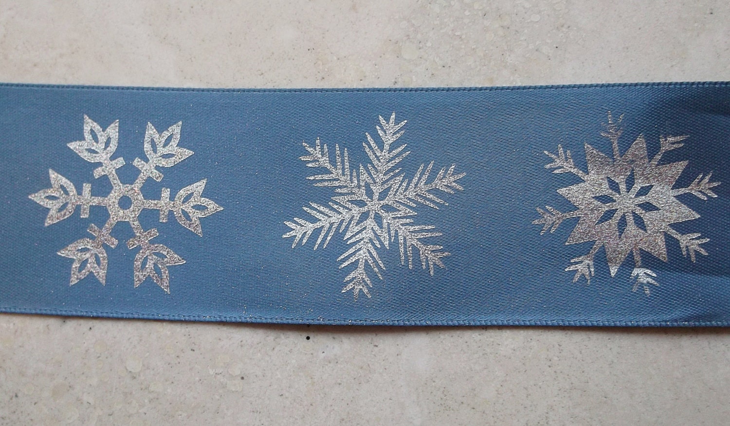 Gorgeous Silver glitter snowflakes on french blue 1 1/2" satin ribbon Christmas Il_170x135