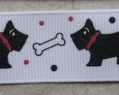 Scottie dogs & bones on white 7/8" grosgrain ribbon Il_170x135