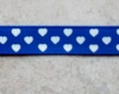 Lovely White hearts on royal blue 3/8" grosgrain ribbon- valentines Il_170x135
