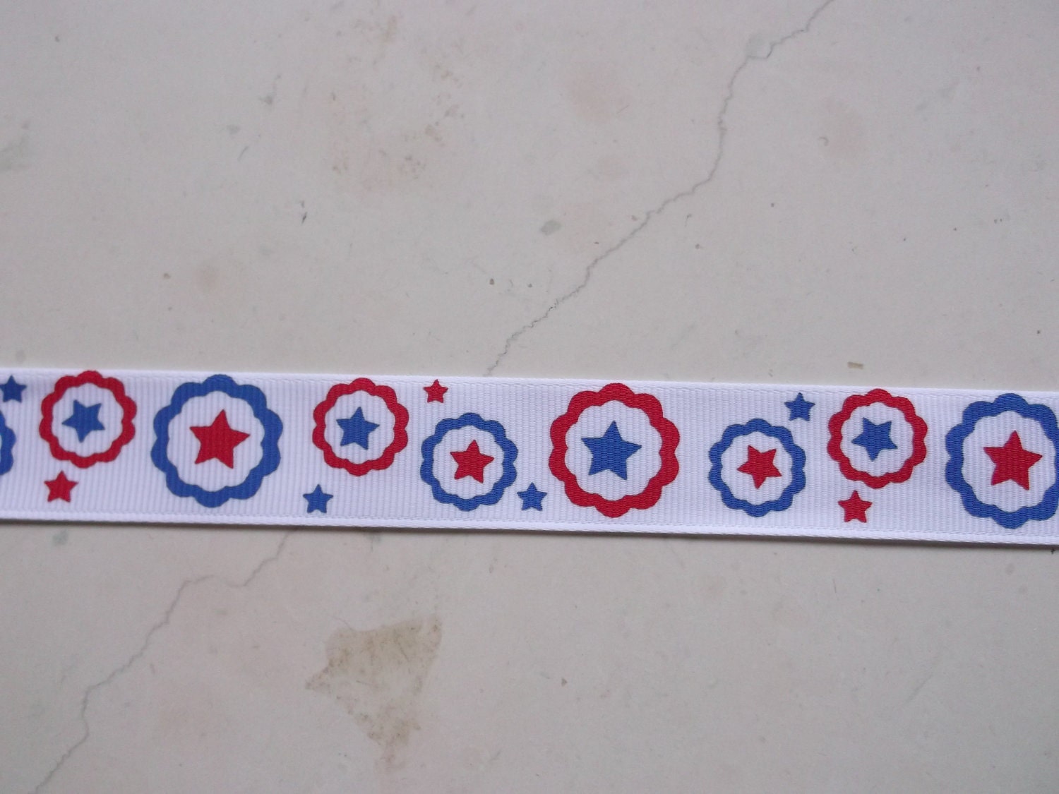 Patriotic Red & blue flowers on white 7/8 inch grosgrain ribbon-4th of July Il_170x135