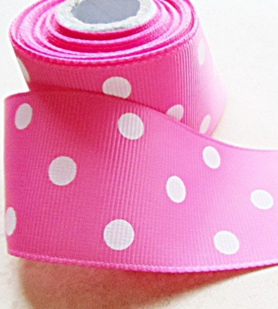 Pleasing pink 1.5" grosgrain ribbon with white polka dots Il_570xn