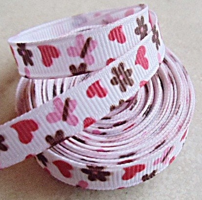 Butterlies, flowers and hearts 3/8" grosgrain ribbon Il_570xn