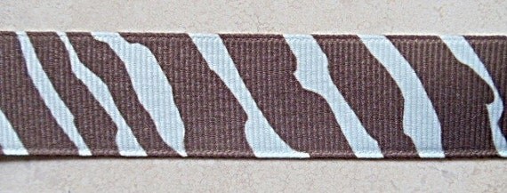 Chocolate brown and Light blue zebra/tiger 7/8" grosgrain ribbon Il_570xn