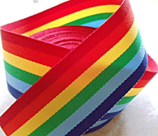 Rainbow striped 1 7/8 inch woven ribbon Il_570xn