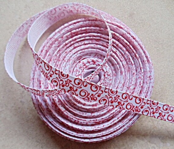 Radiant Red Swirls on White 3/8" grosgrain ribbon Il_570xn