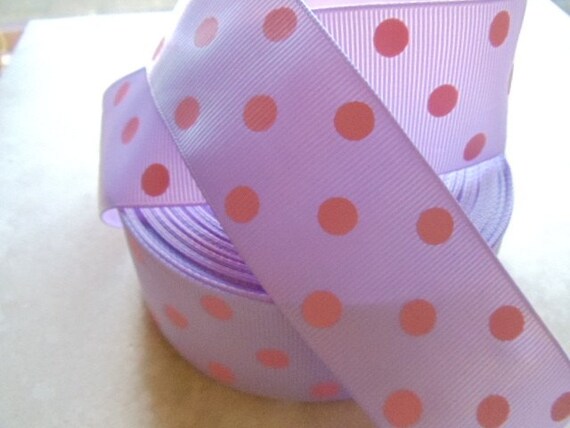 Sale Pink polka dots on Light orchid purple 1.5" grosgrain ribbon- Il_570xn