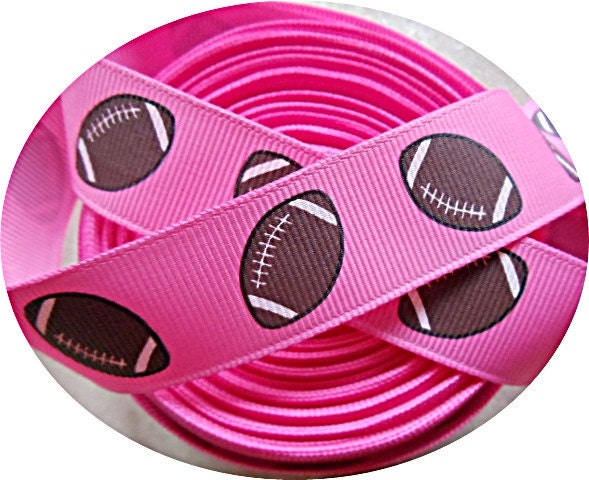 Fancy Footballs on Hot pink 7/8" grosgrain ribbon Il_570xn
