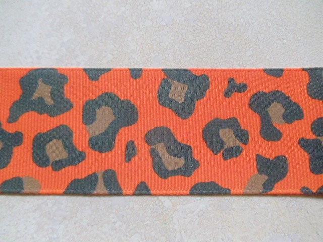 Sale Halloween Brown and black leopard print spots on orange 1 1/2 inch grosgrain ribbon Il_570xn