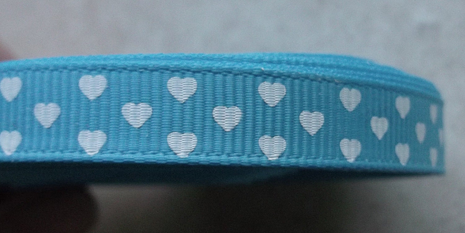 Lovely White hearts on turquoise 3/8" grosgrain ribbon- valentines Il_570xn