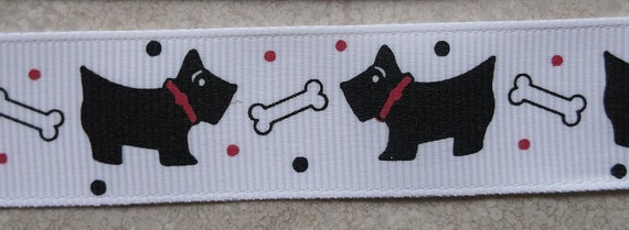 Scottie dogs & bones on white 7/8" grosgrain ribbon Il_570xn