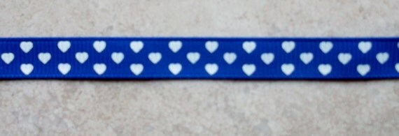 Lovely White hearts on royal blue 3/8" grosgrain ribbon- valentines Il_570xn