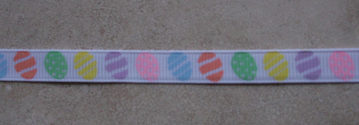 Pastel Easter Eggs on white 3/8" grosgrain ribbon- Il_570xn
