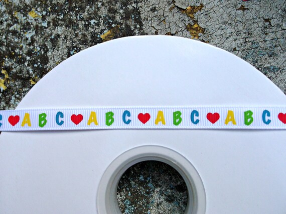 Back to School ABC's on white 3/8" grosgrain ribbon Il_570xn