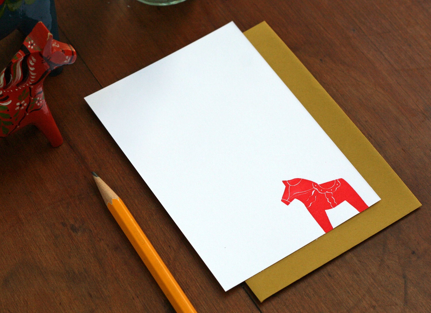Swedish Dala Horse Notecard / Single Card Letterpress Printed