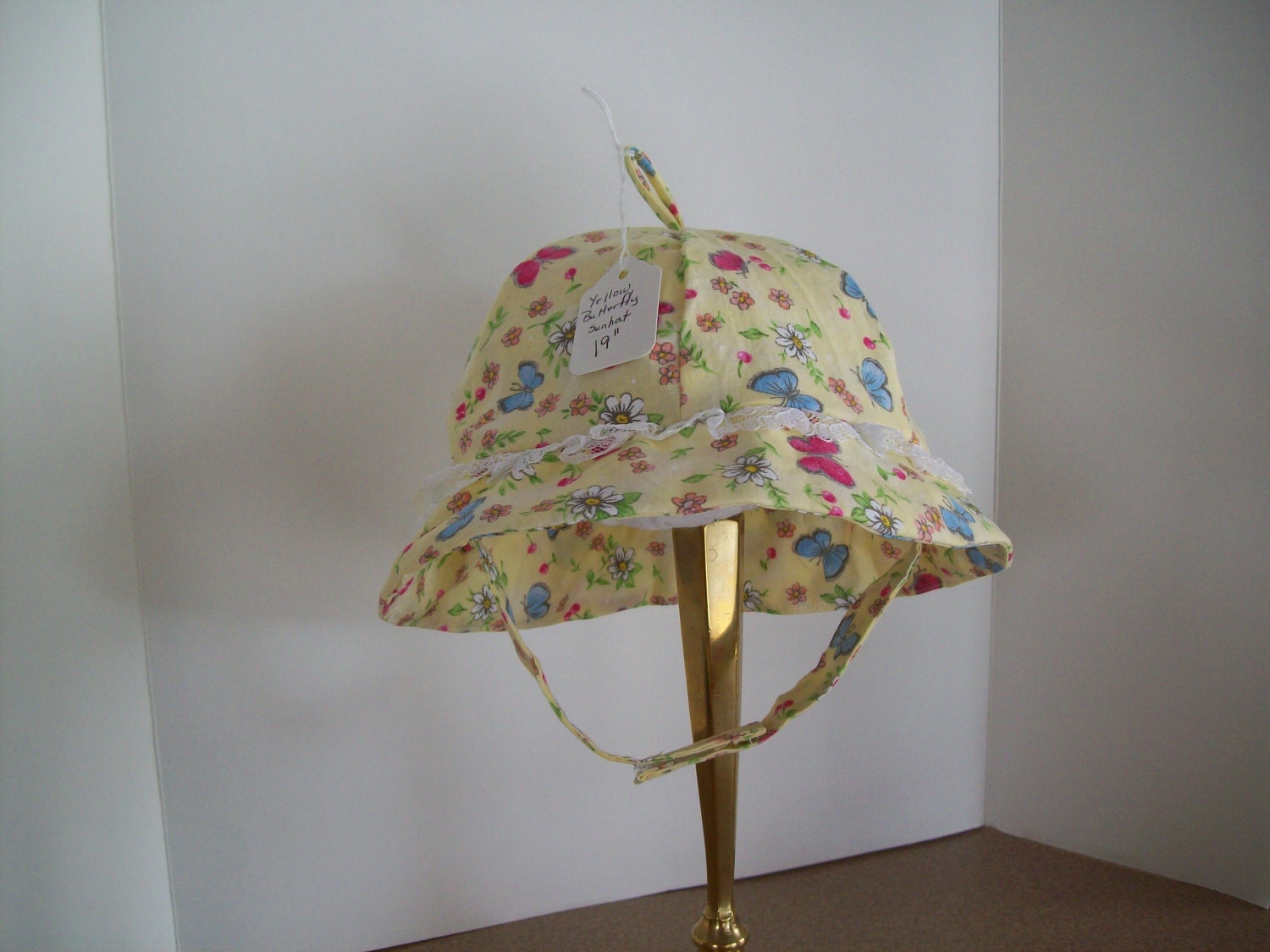 Infant Toddler Sunhat Yellow with Multi Color Butterflies Scattered Allover