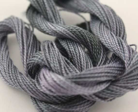 Perle Cotton Size 8 hand dyed crochet cotton yarn embroidery embellishment black grey silver storm  25m skein