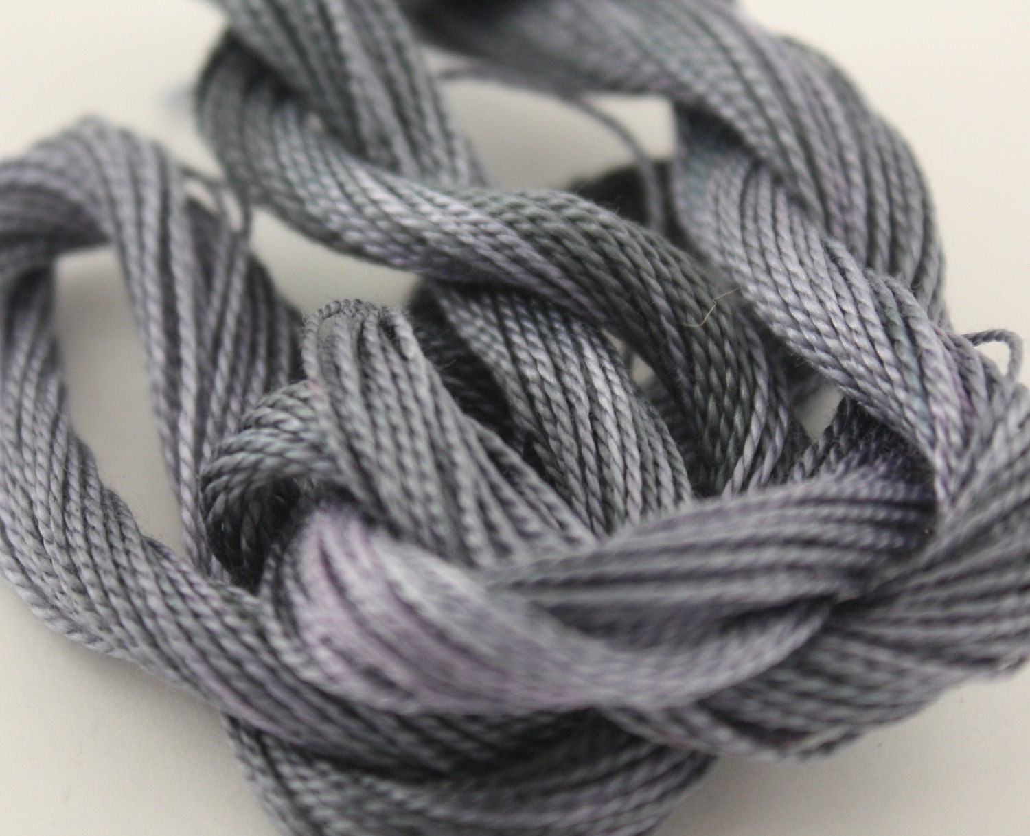 Perle Cotton Size 8 hand dyed crochet cotton yarn embroidery embellishment black grey silver storm  25m skein