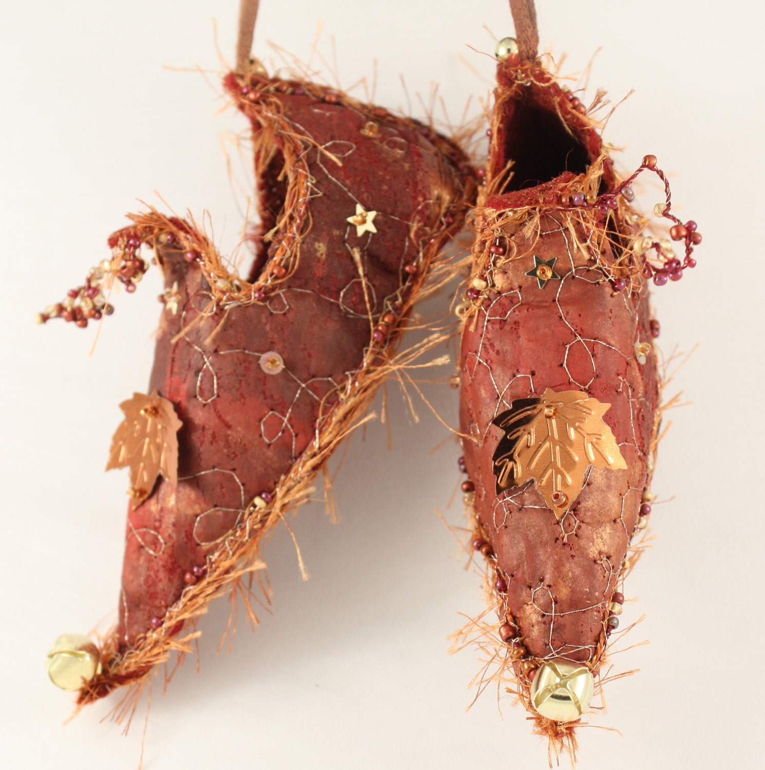 Fairy Shoes dark red copper and gold with maple leaf belong to Copper Chestnut Faerie