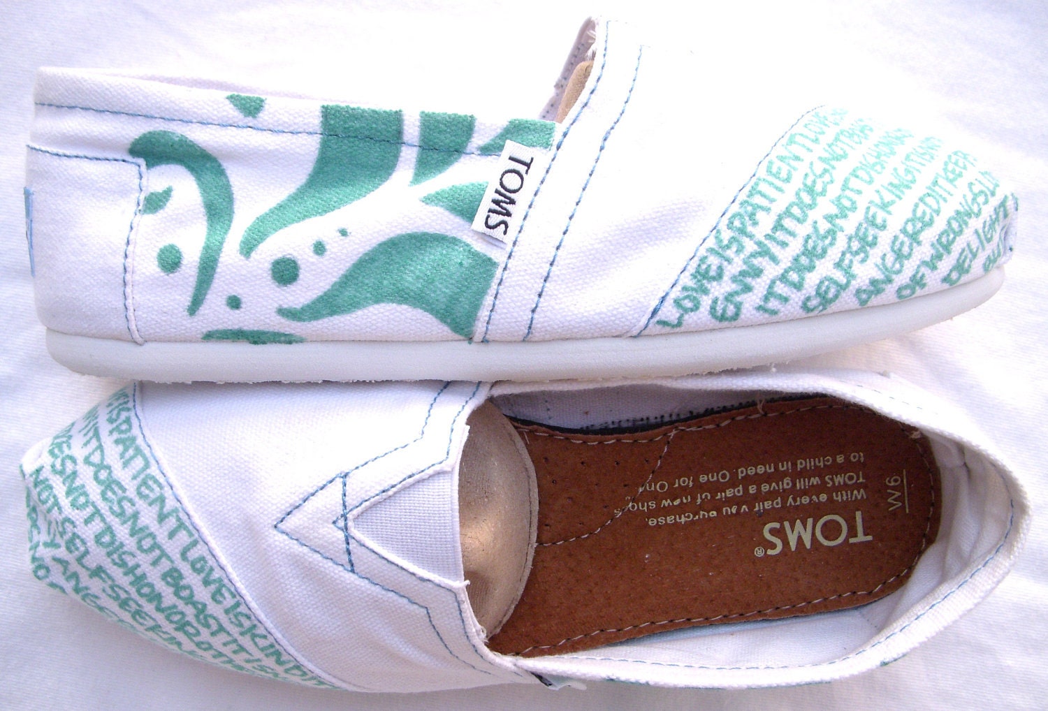 The Tiffany - Teal and White Custom TOMS