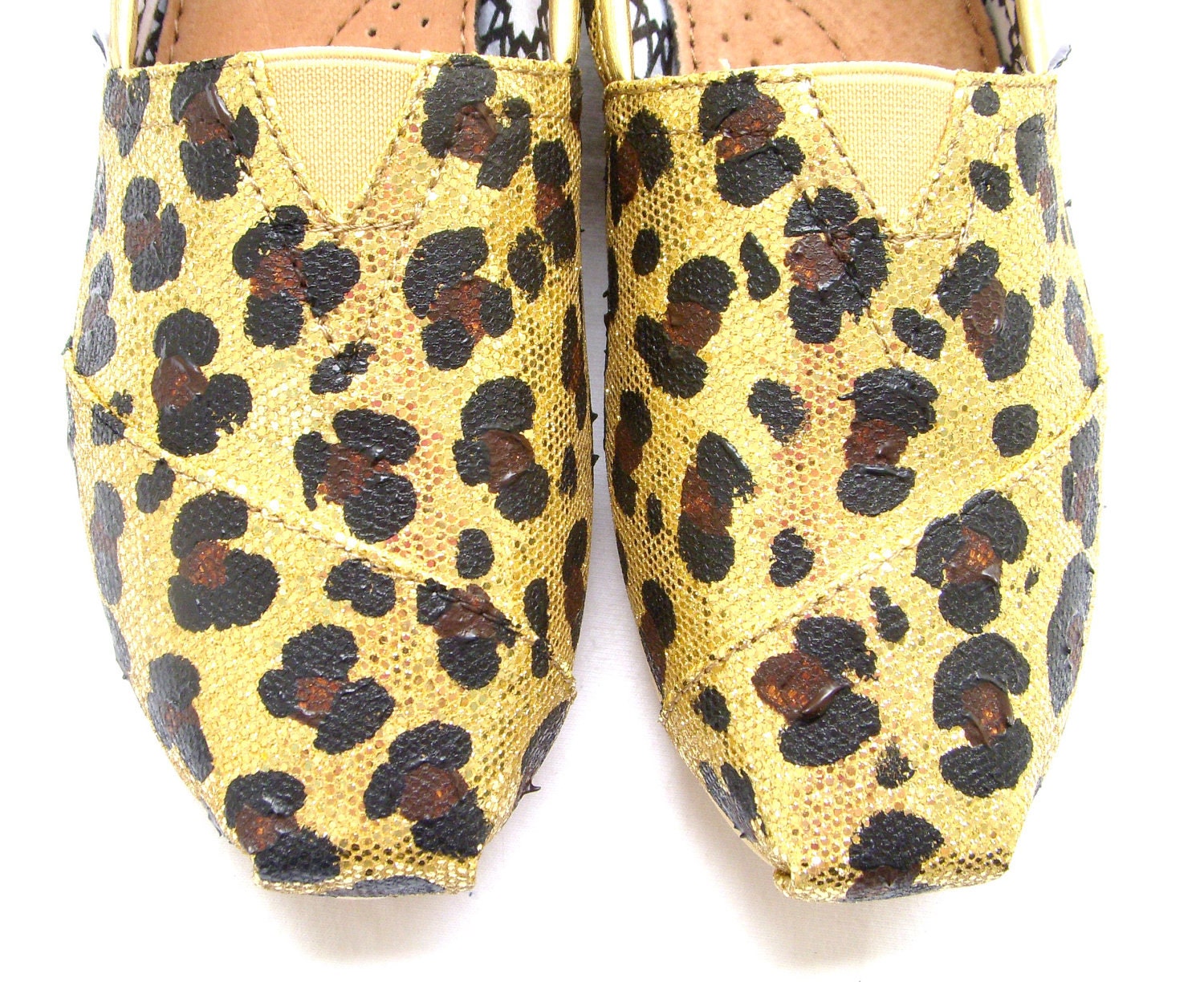 The Goldie - Cheetah Print on Gold Glitter TOMS