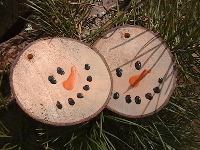 Primitive Snowman Twin Ornament Kit Natural Wood Gift Tag Embellishment woodland tree bark