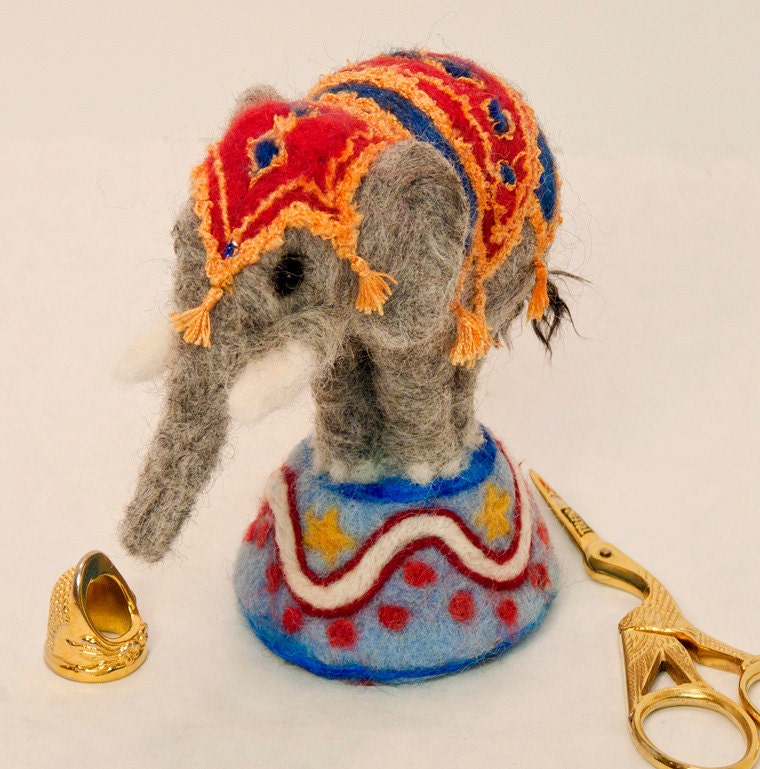 Circus Elephant Felted Pincushion. Made to Order.