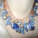 Blue Beautiful Blue Crystals in Sapphire, Sodalite, Leaf Agate, Smoky Quartz Crystals, and Sky Blue Glass Pearls Knitted Necklace