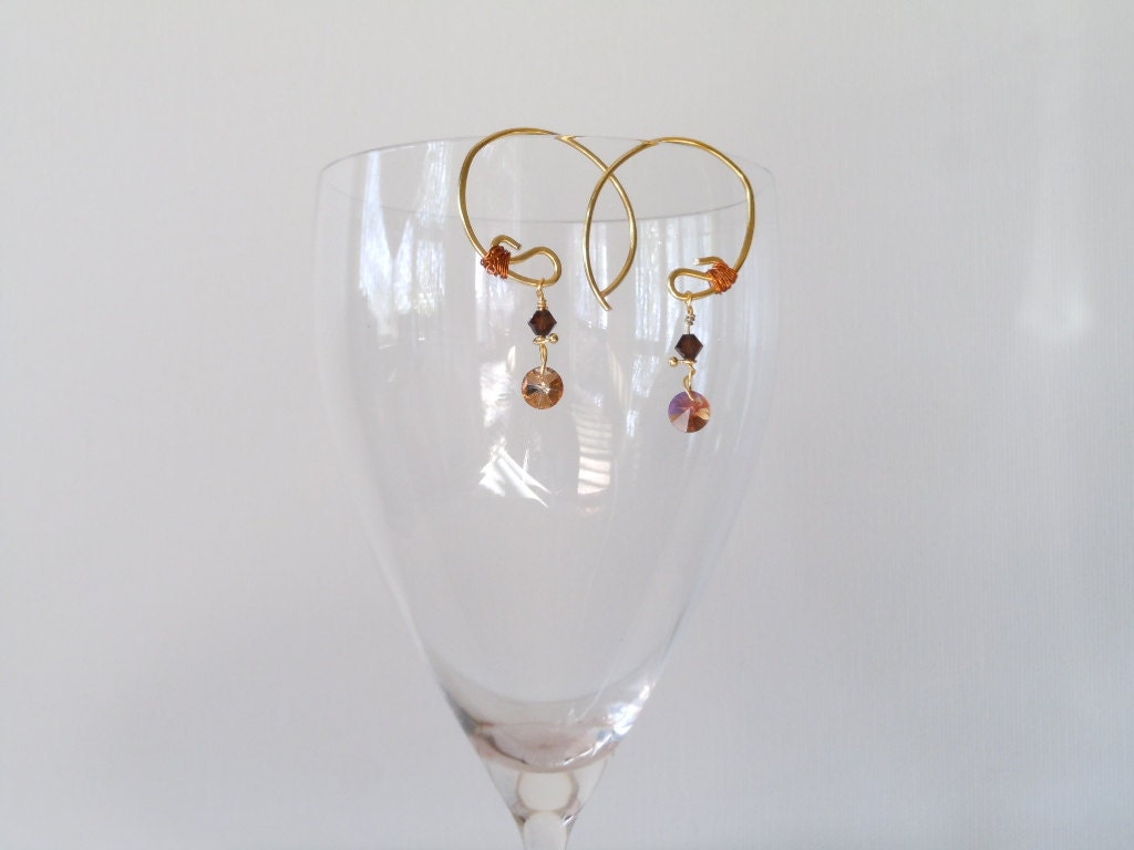 Earrings Simplified with delicate Swarovski Crystals in Milk Chocolate AB and Dark Chocolate colors