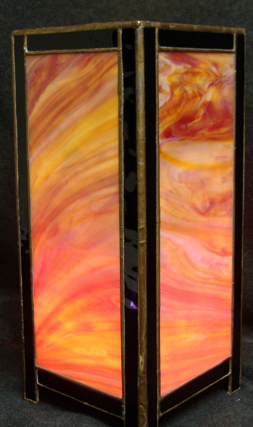 Lamp Stained Glass Meditation Orange/Red/Black-15 in Tall