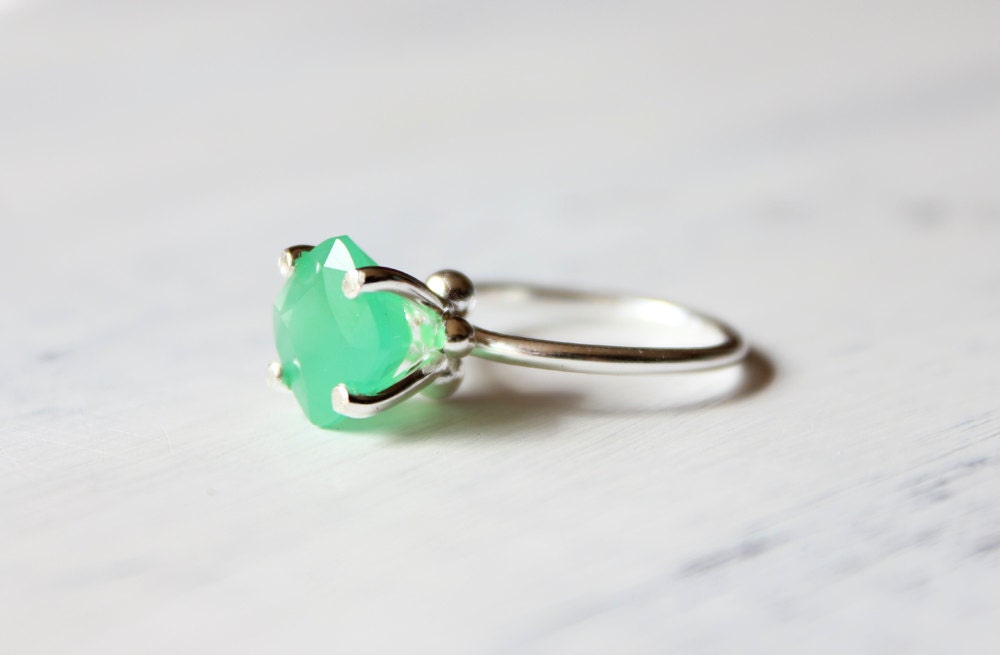 Chrysoprase ring, sterling silver, mint, seafoam, green, cocktail ring, summer - The Bliss Ring