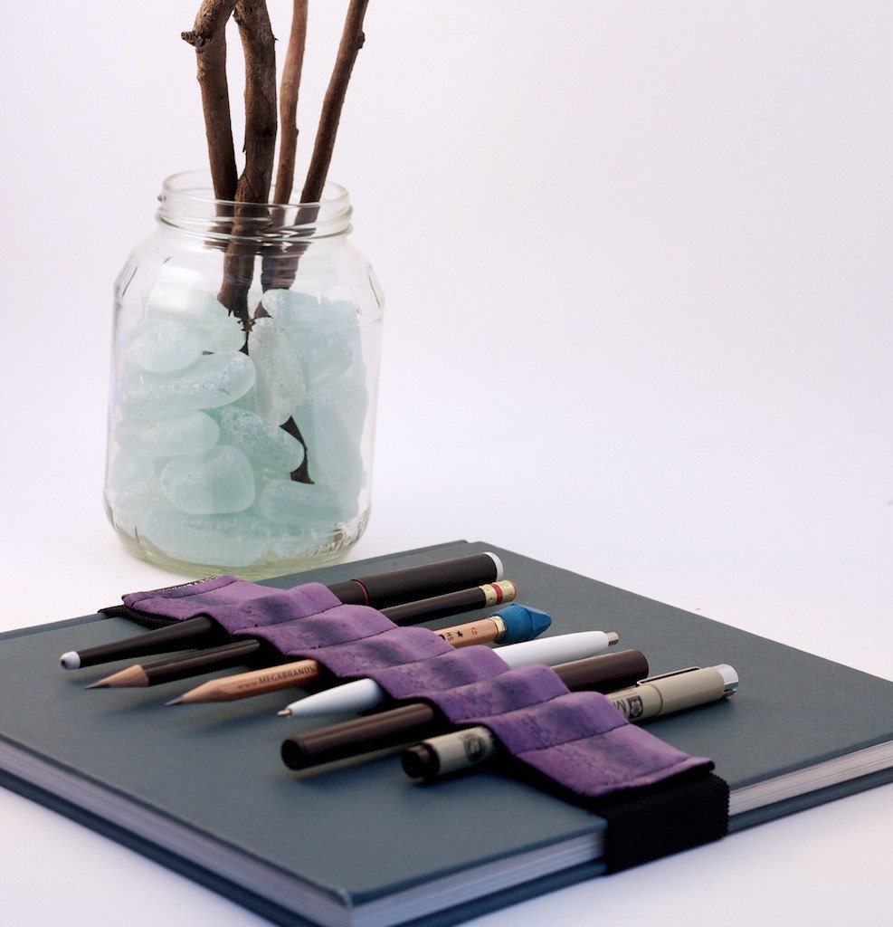 Pencil Case Alternative / Large Journal Bandolier / purple fog