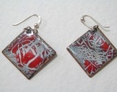 Red Asian-inspired highfire crackle enamel earrings on sterling earwires